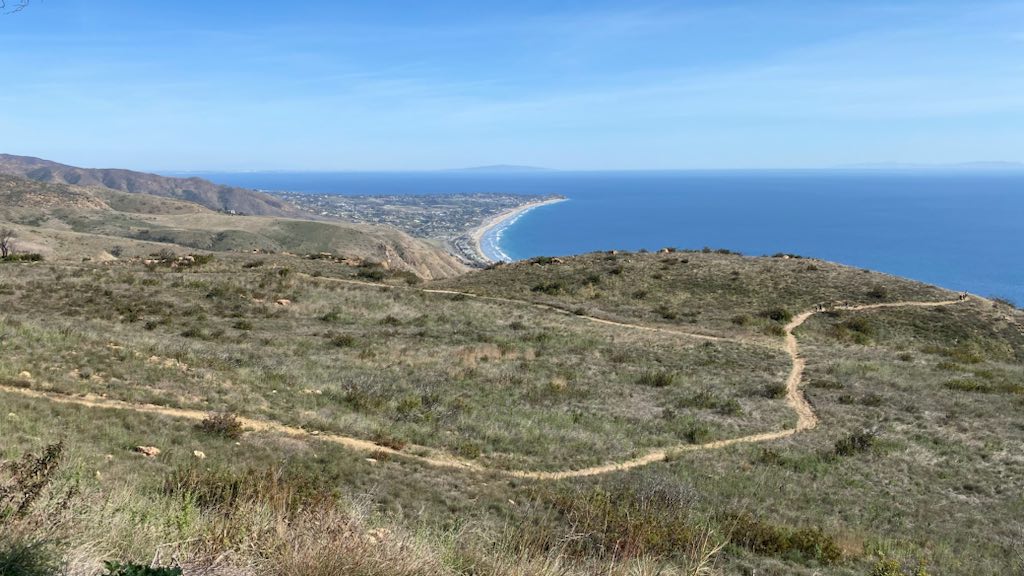 Charmlee Wilderness Park trail view with ocean in the background