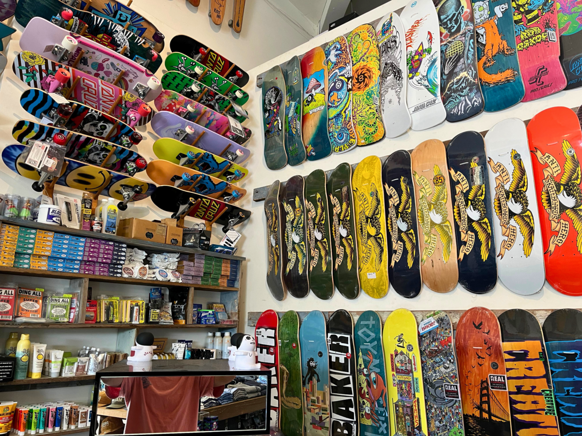 Drill Surf and Skate shop skateboard display.